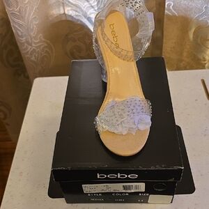 bebe Pale Lilac Crystal Ruffle Ankle-Strap Heel